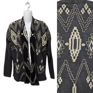LUCKY BRAND Boho Southwestern Embroidered Open Front Cardigan M